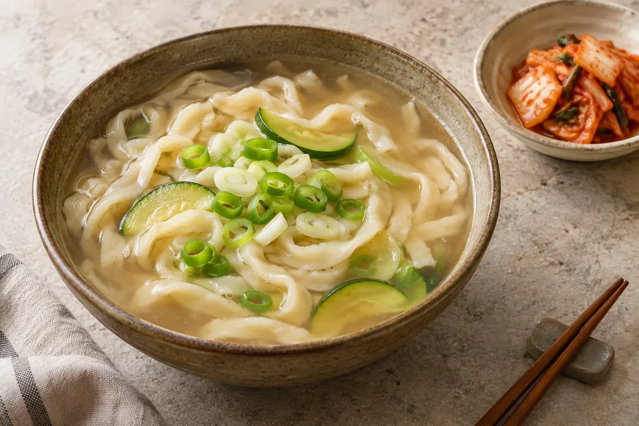 엄지손칼국수 공개 메뉴의 손칼국수 구성을 바탕으로 새롭게 만든 국물 칼국수 재현 이미지