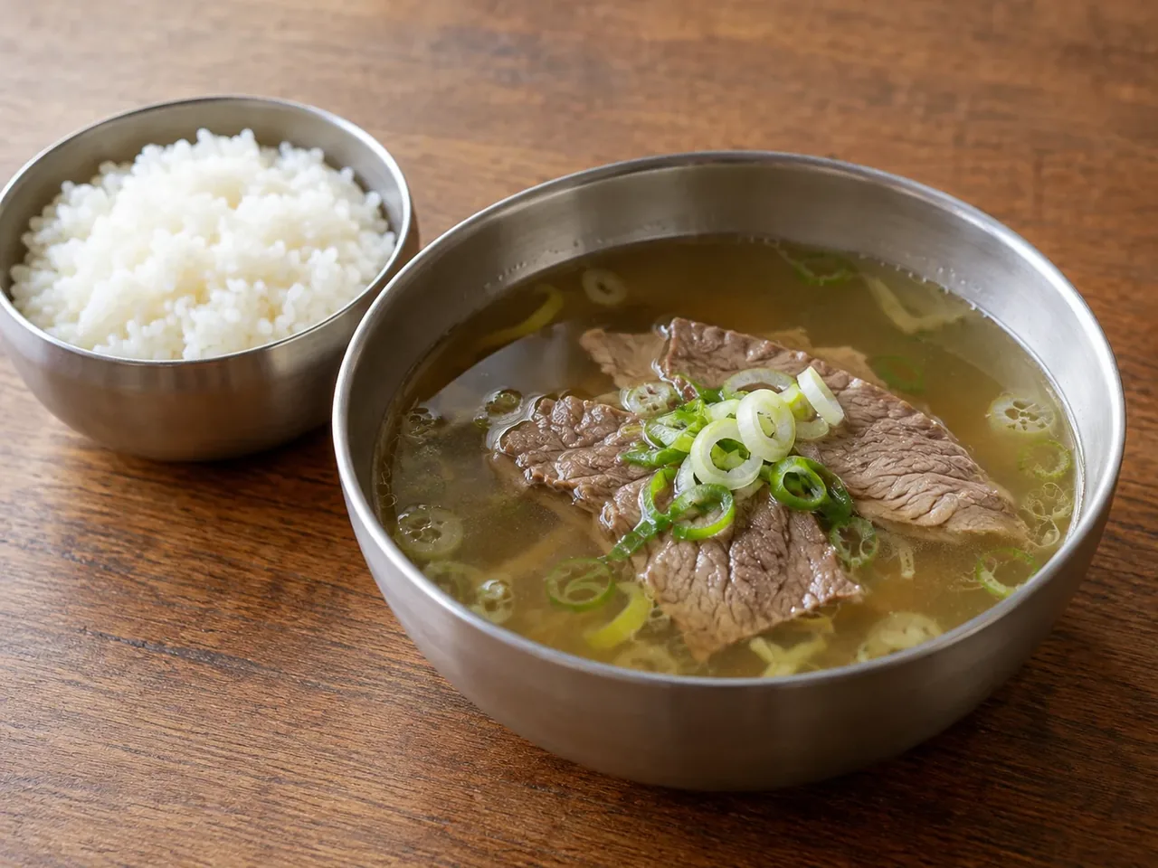 임진각식당 공개 메뉴의 소국물과 공기밥 별도 구성을 참고해 새 구도로 만든 AI 재현